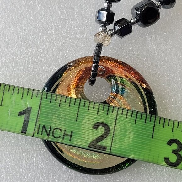 Hematite Necklace Murano Glass Rainbow Twirl Pendant - Picture 11 of 15